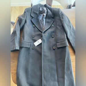 Double breasted wool coat - black, MANGO